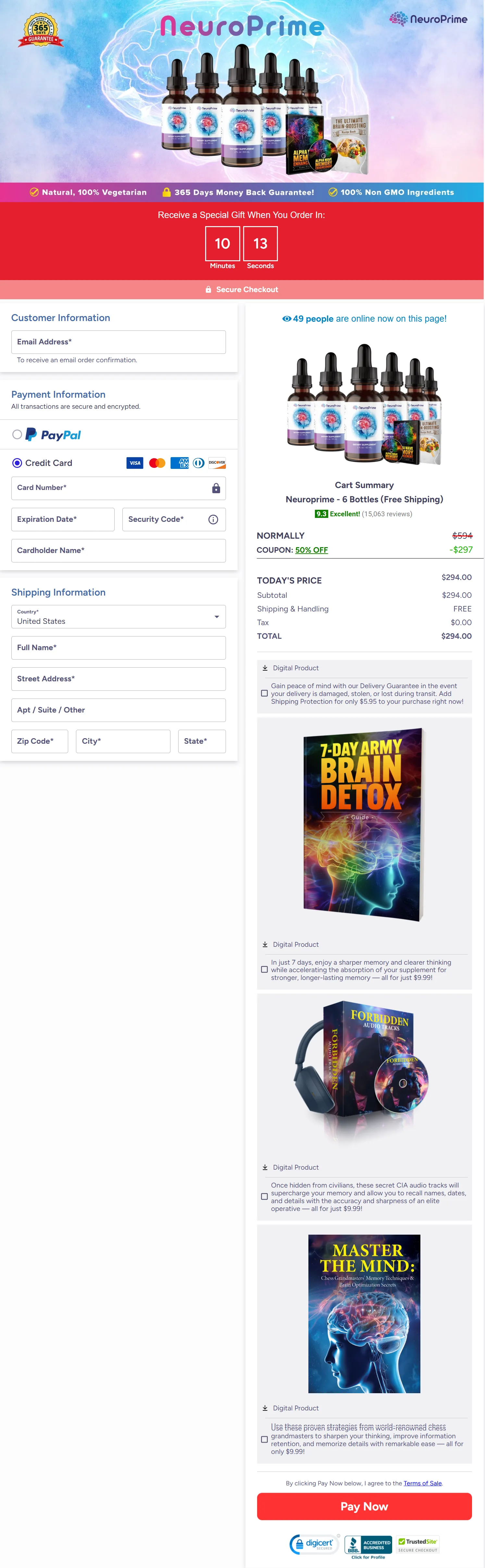 NeuroPrime checkout page